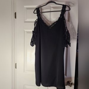 Shein Curve black cold shoulder dress with lace cut out